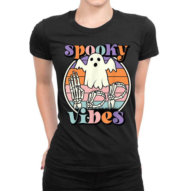 Spooky Vibes Asl Hands American Sign Language Boo Halloween T Shirt Ladies Fitted T-Shirt by cm-arts | Artistshot