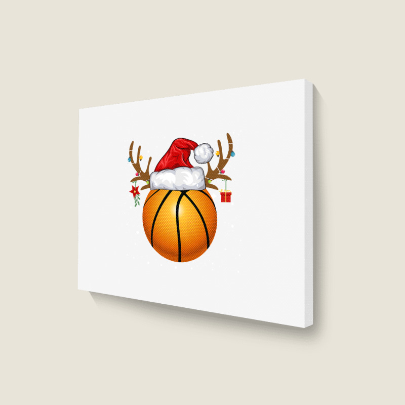 Funny Basketball Reindeer Santa Hat Christmas Holiday Gifts Landscape Canvas Print | Artistshot