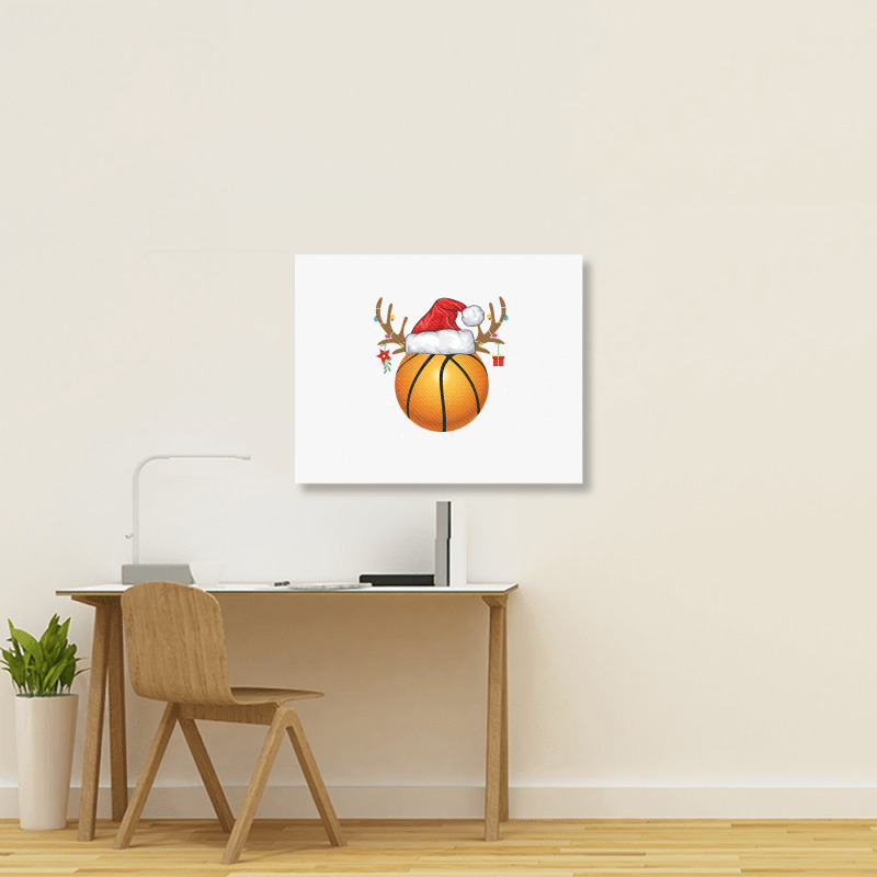 Funny Basketball Reindeer Santa Hat Christmas Holiday Gifts Landscape Canvas Print | Artistshot