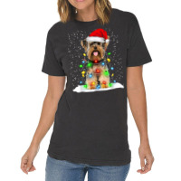 Yorkshire Terrier Christmas Santa Hat Xmas Color Lights Vintage T-shirt | Artistshot