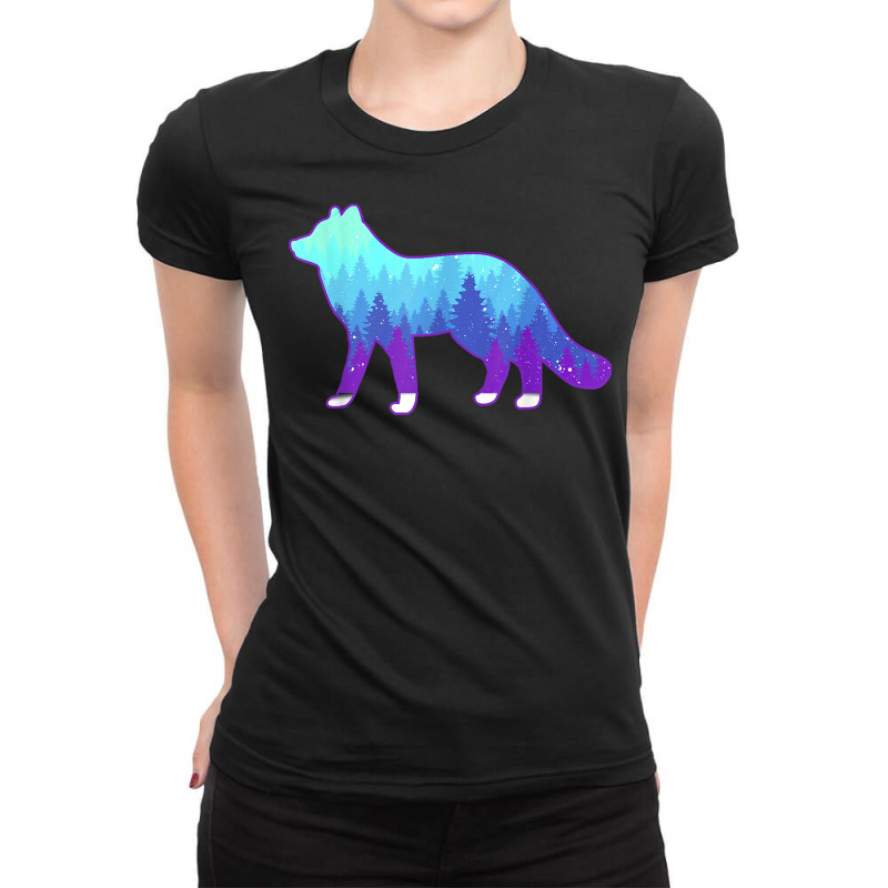 Arctic Fox Design With Landscape   Animal Print Arctic Fox T Shirt Ladies Fitted T-Shirt by cm-arts | Artistshot