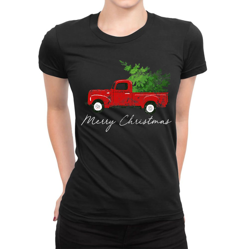 Vintage Wagon Christmas   Tree On Car Xmas Vacation Ladies Fitted T-Shirt by CUSER3772 | Artistshot