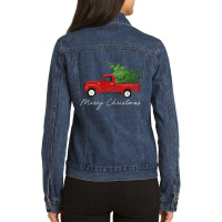 Vintage Wagon Christmas   Tree On Car Xmas Vacation Ladies Denim Jacket | Artistshot