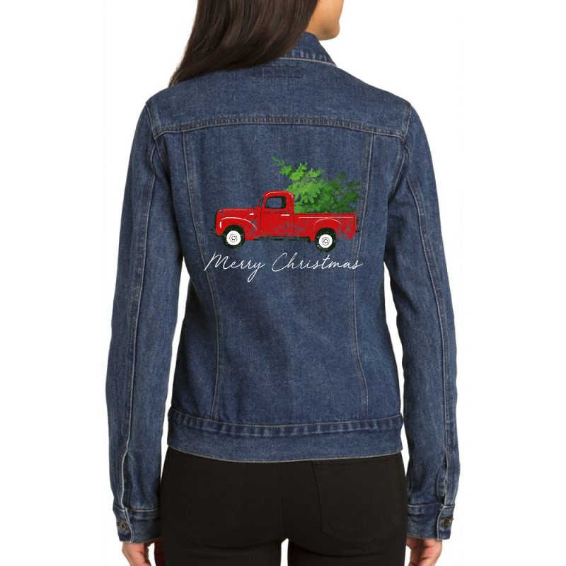 Vintage Wagon Christmas   Tree On Car Xmas Vacation Ladies Denim Jacket by CUSER3772 | Artistshot