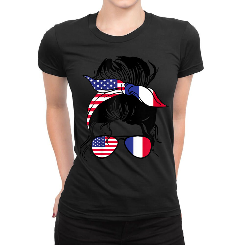 Womens Half American Half France Messy Bun France Heritage Ladies Fitted T-Shirt by Moose | Artistshot