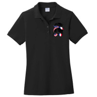 Womens Half American Half France Messy Bun France Heritage Ladies Polo Shirt | Artistshot