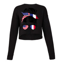 Womens Half American Half France Messy Bun France Heritage Cropped Sweater | Artistshot