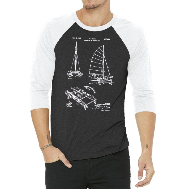 Catamaran Sailboat Patent, Catamaran, Sailboat Patent, Catamaran Sailb 3/4 Sleeve Shirt by SHOPPERTHIT | Artistshot