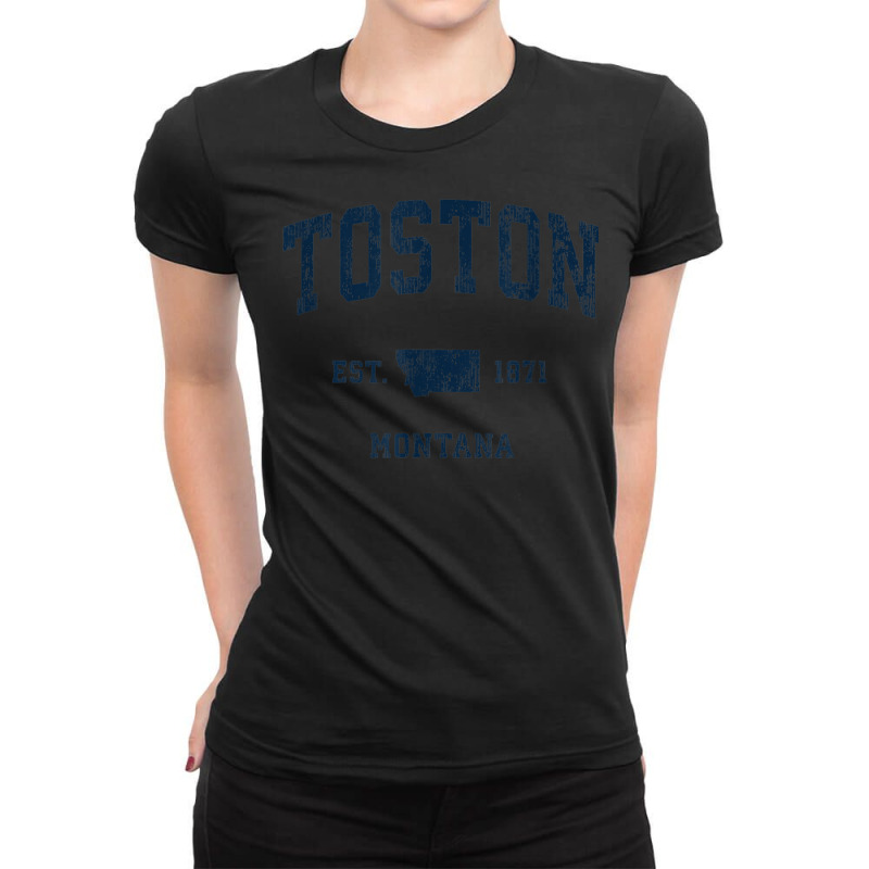 Toston Montana Mt Vintage Athletic Navy Sports Design Ladies Fitted T-Shirt by Piggy | Artistshot