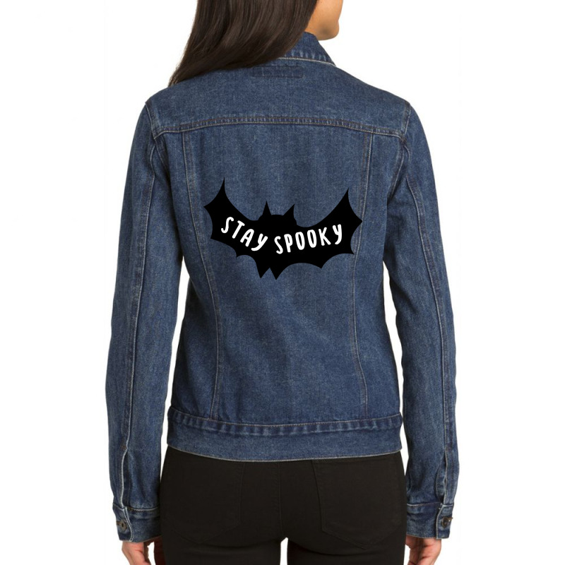 Stay Spooky Bat Cool Happy Halloween Gift Ladies Denim Jacket by Crowley Tidwell | Artistshot