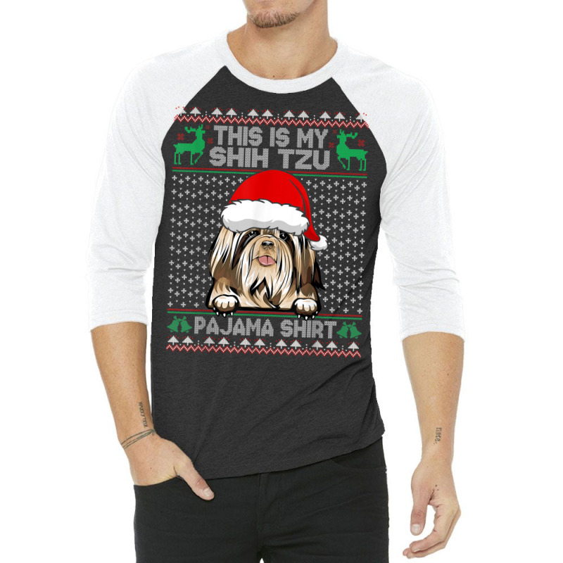 This Is My Christmas Pajama Shirt Shih Tzu Santa 3/4 Sleeve Shirt | Artistshot