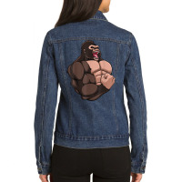 Gym Gorilla Muscular Trainer Bulking Building Ape Work Out T Shirt Ladies Denim Jacket | Artistshot