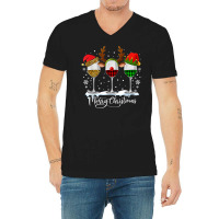 Three Glasses Of Wine Buffalo Plaid Red Leopard Funny Xmas V-neck Tee | Artistshot