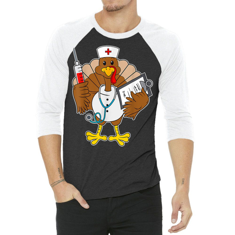 Thanksgiving Scrub Tops Women Turkey Nurse Holiday Nursing 3/4 Sleeve Shirt | Artistshot