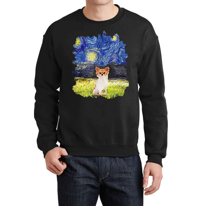 Starry Night Impressionist   Dog Art Chihuahua Crewneck Sweatshirt | Artistshot