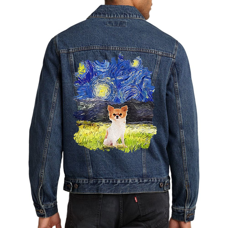 Starry Night Impressionist   Dog Art Chihuahua Men Denim Jacket | Artistshot