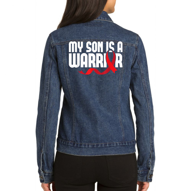 My Son Is A Warrior Sickle Cell Anemia Awareness Red Ribbon T Shirt Ladies Denim Jacket by qubujasaelae | Artistshot