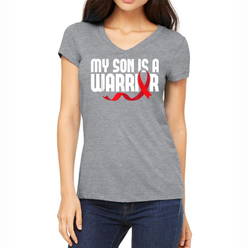 My Son Is A Warrior Sickle Cell Anemia Awareness Red Ribbon T Shirt Women's V-Neck T-Shirt by qubujasaelae | Artistshot