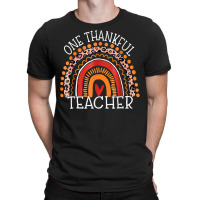 Teacher Thanksgiving Leopard Rainbow One Thankful Teacher T-shirt | Artistshot