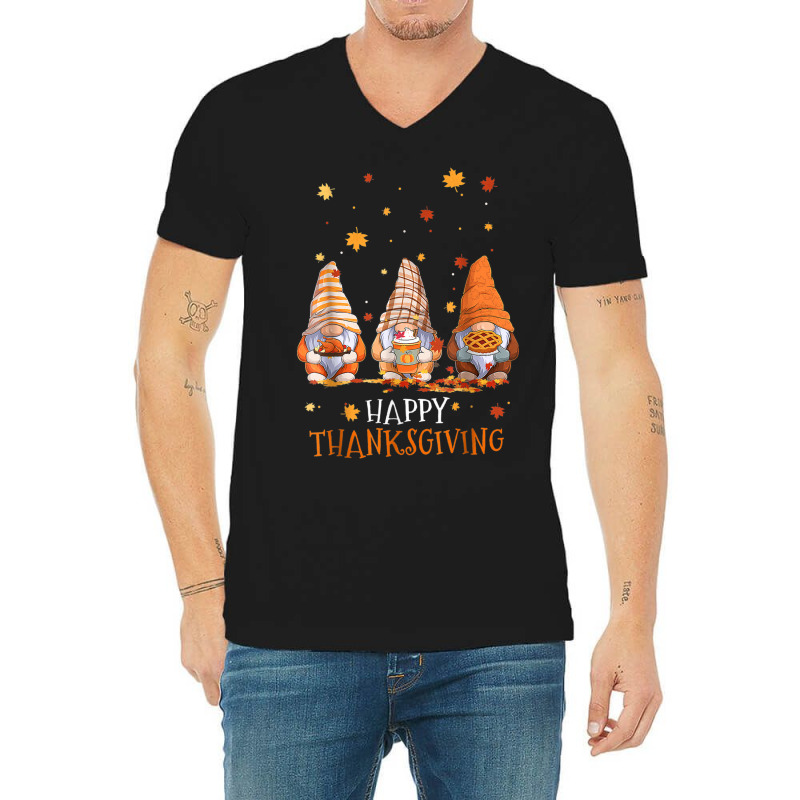 Three Gnomes Happy Thanksgiving Autumn Fall Pumpkin Spice V-neck Tee | Artistshot