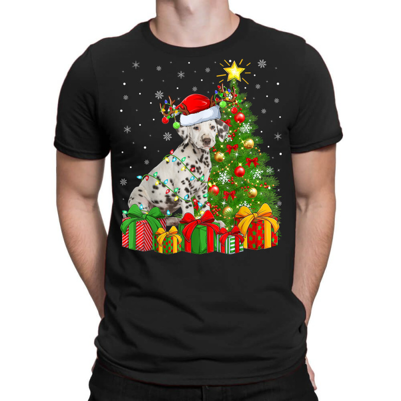 Xmas Holiday Lights Santa Dalmatian Dog Christmas Tree T-shirt | Artistshot