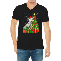 Xmas Holiday Lights Santa Dalmatian Dog Christmas Tree V-neck Tee | Artistshot