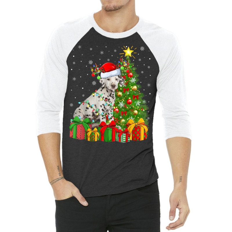 Xmas Holiday Lights Santa Dalmatian Dog Christmas Tree 3/4 Sleeve Shirt | Artistshot