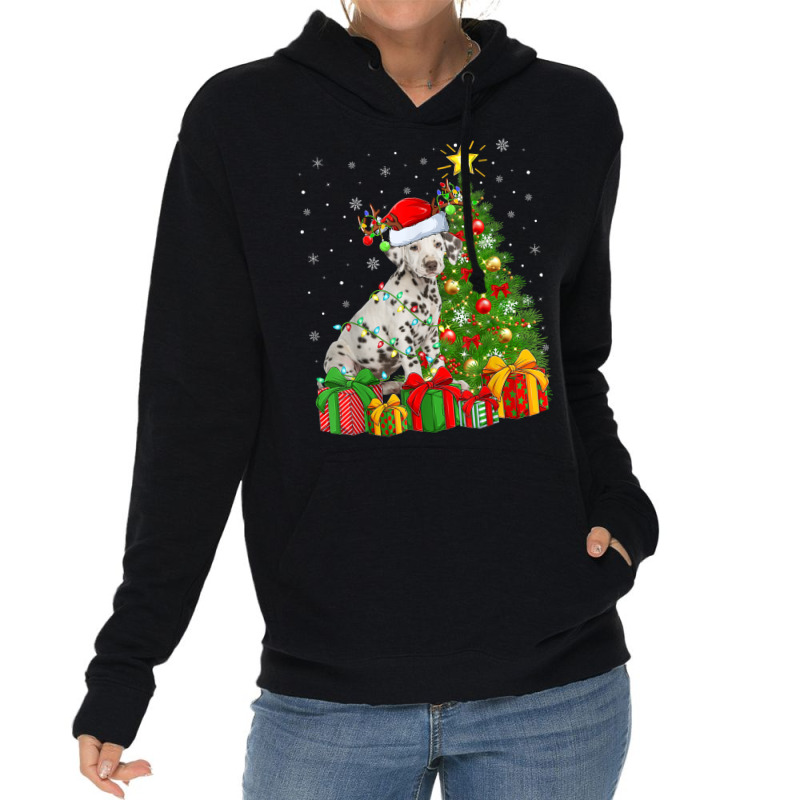 Xmas Holiday Lights Santa Dalmatian Dog Christmas Tree Lightweight Hoodie | Artistshot