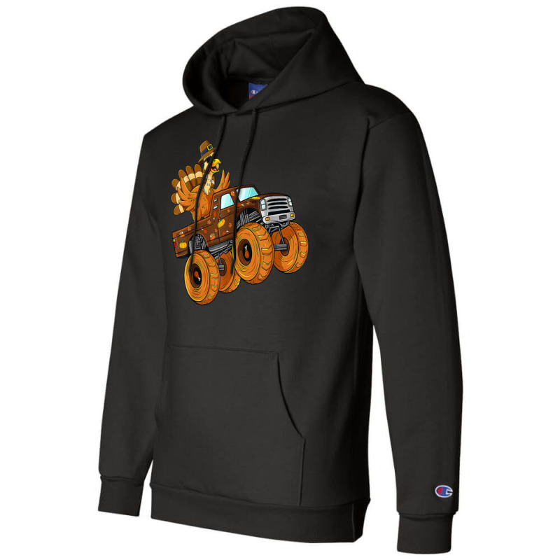 Thanksgiving Turkey Riding Monster Truck Boys Kids Champion Hoodie | Artistshot