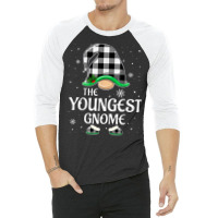 Youngest Gnome Buffalo Plaid Christmas Matching Family Group 3/4 Sleeve Shirt | Artistshot