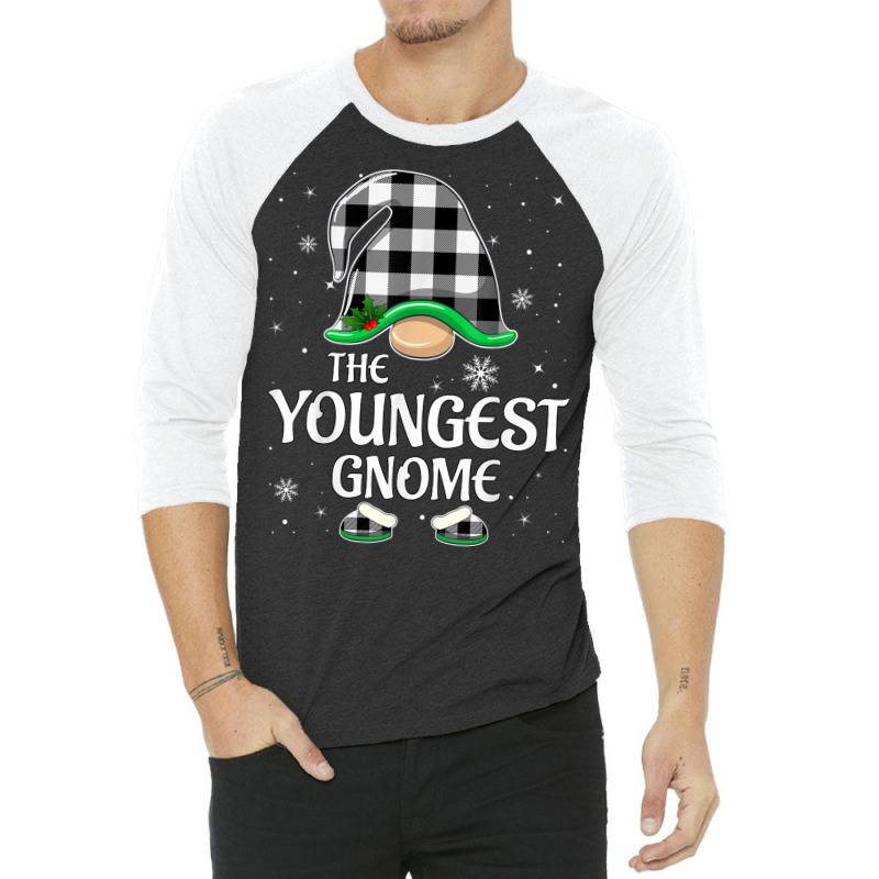 Youngest Gnome Buffalo Plaid Christmas Matching Family Group 3/4 Sleeve Shirt | Artistshot