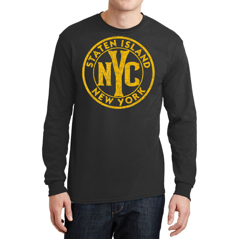 Staten Island New York Vintage Sign Distressed Amber Print T Shirt Long Sleeve Shirts by cm-arts | Artistshot