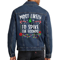 Most Likely To Spike The Eggnog Family Christmas Pajamas Men Denim Jacket | Artistshot