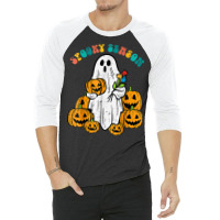 Ghost Pumpkins Spooky Season Retro Groovy Halloween 3/4 Sleeve Shirt | Artistshot