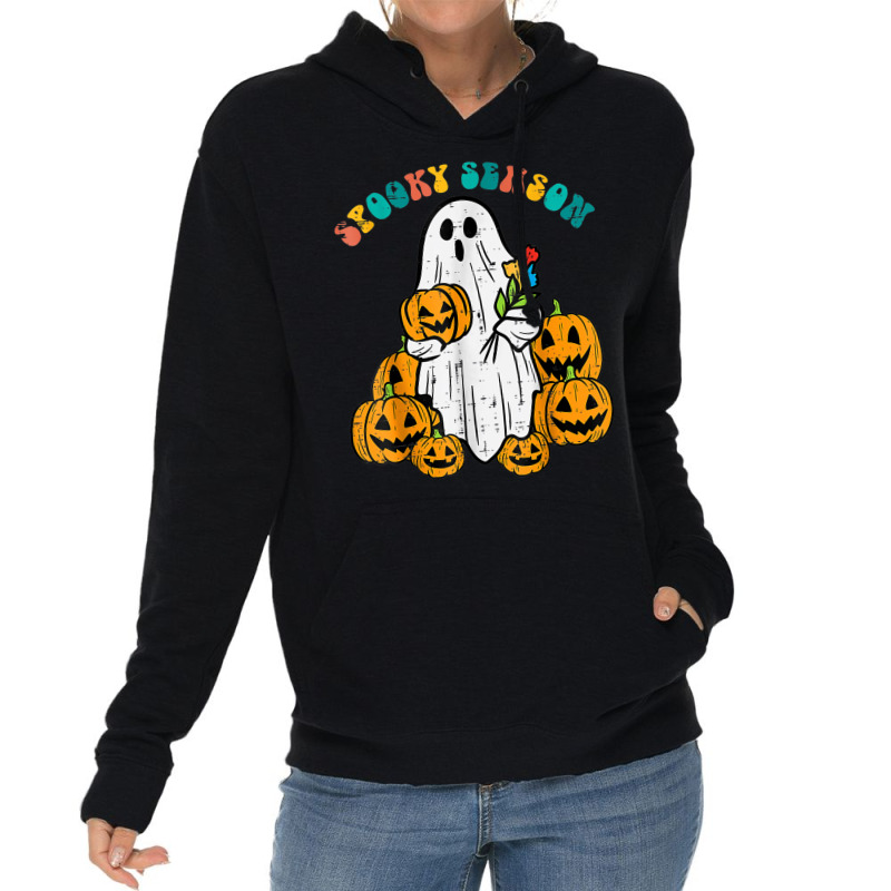 Ghost Pumpkins Spooky Season Retro Groovy Halloween Lightweight Hoodie by Snake | Artistshot