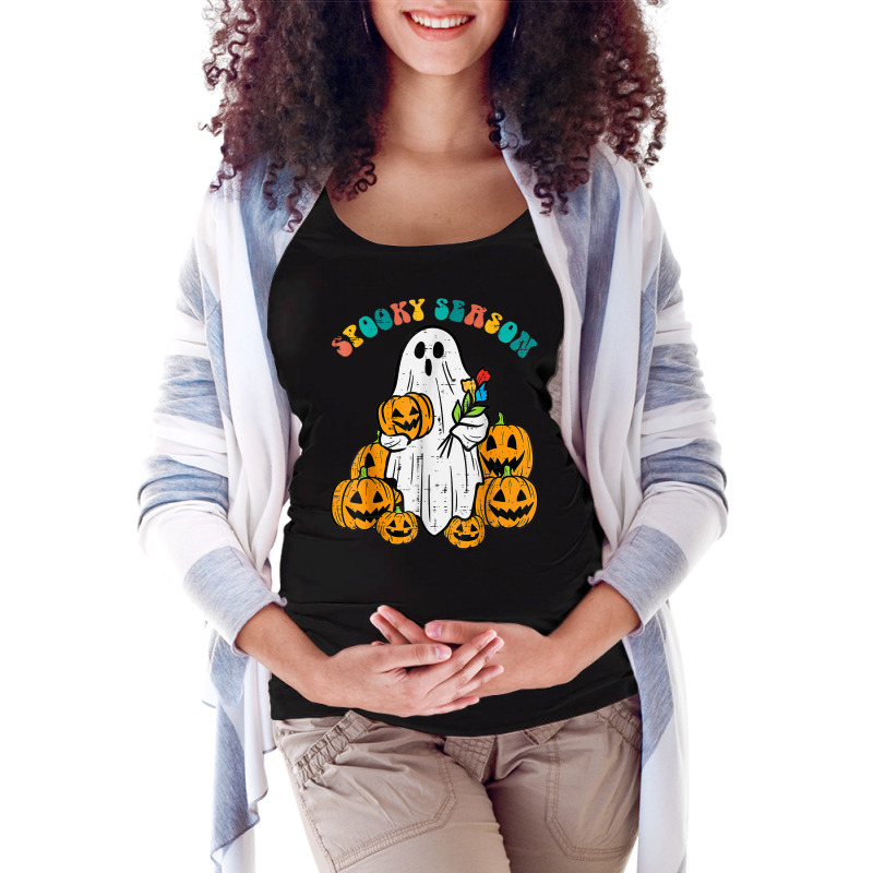 Ghost Pumpkins Spooky Season Retro Groovy Halloween Maternity Scoop Neck T-shirt by Snake | Artistshot