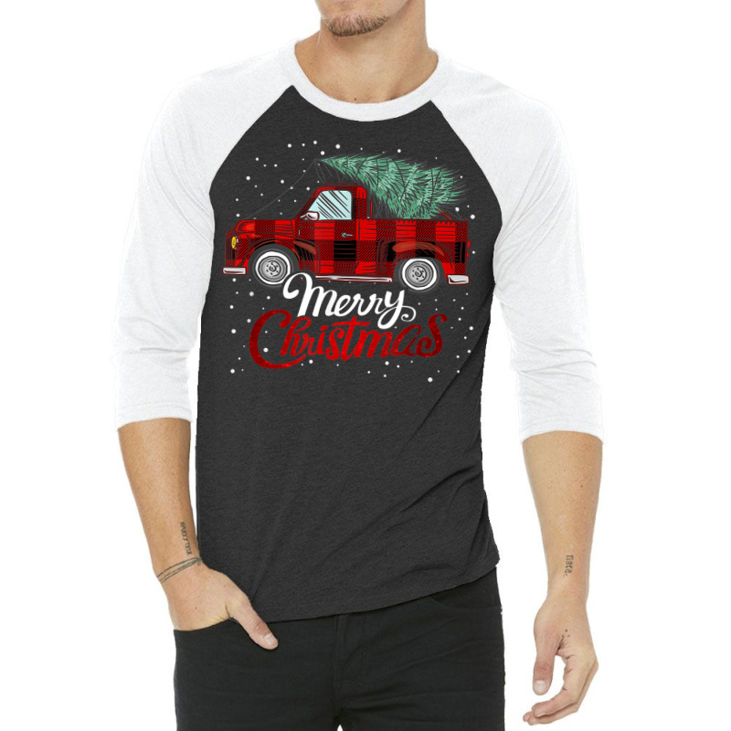 Merry Christmas Buffalo Truck Tree Red Plaid Xmas Holiday 3/4 Sleeve Shirt | Artistshot