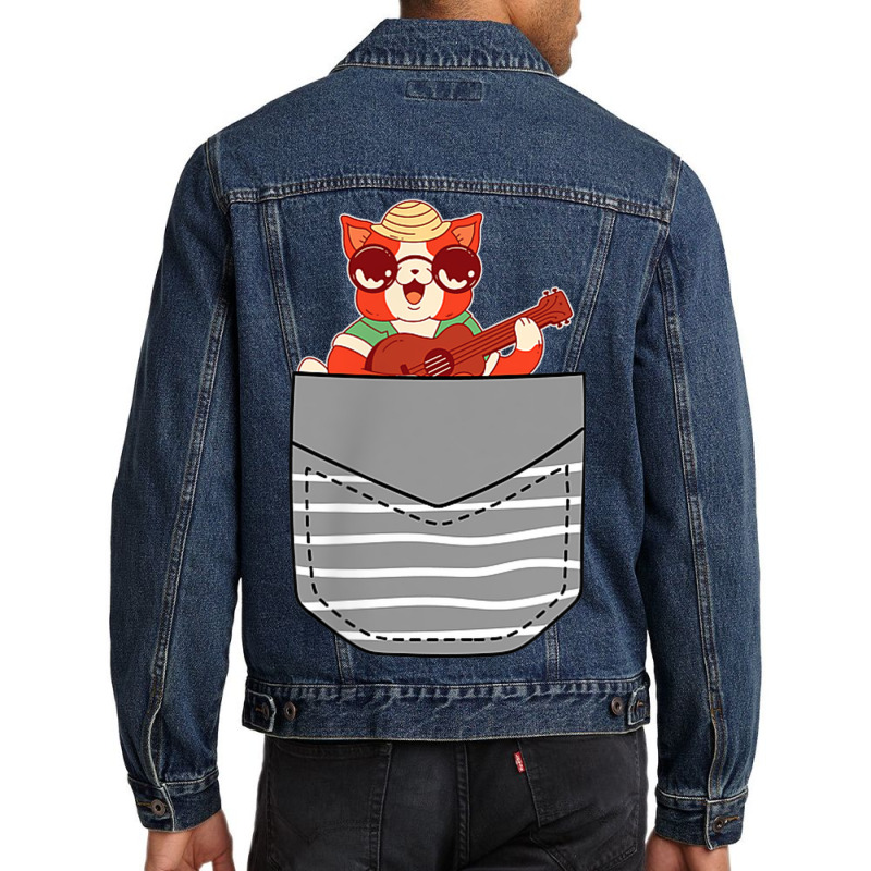 Cat Music Instrument Ukulele In Pocket Men Denim Jacket by Lion | Artistshot