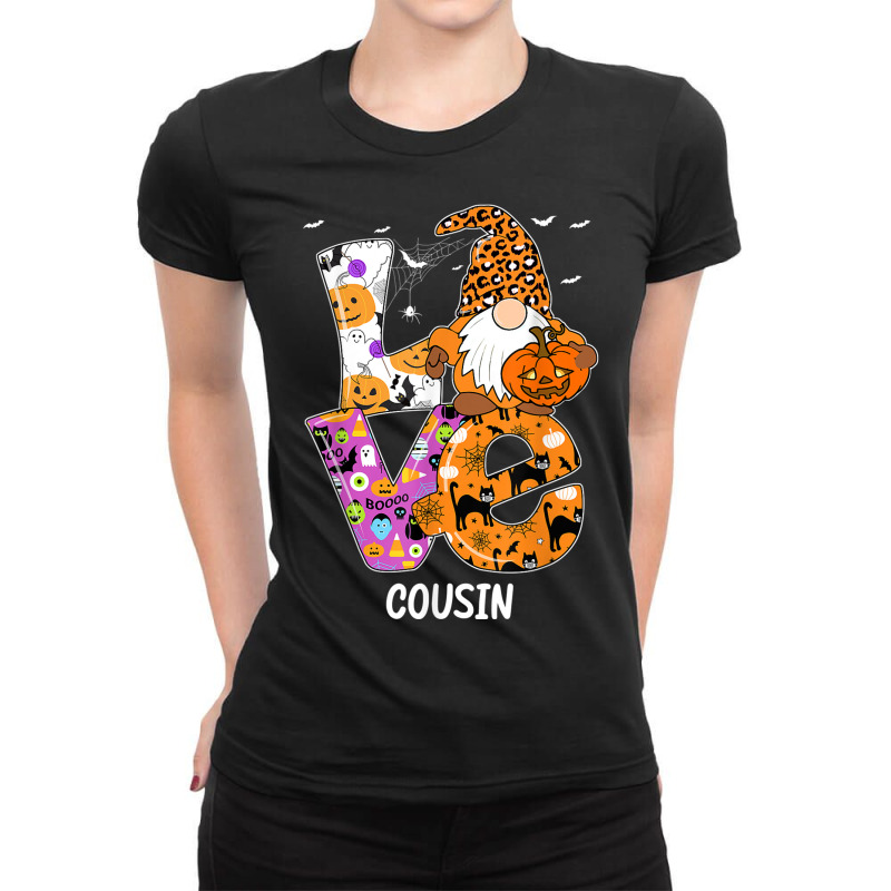 Love Cousin Halloween Gnome Pumpkin Spooky Season Ladies Fitted T-Shirt by Skunk | Artistshot