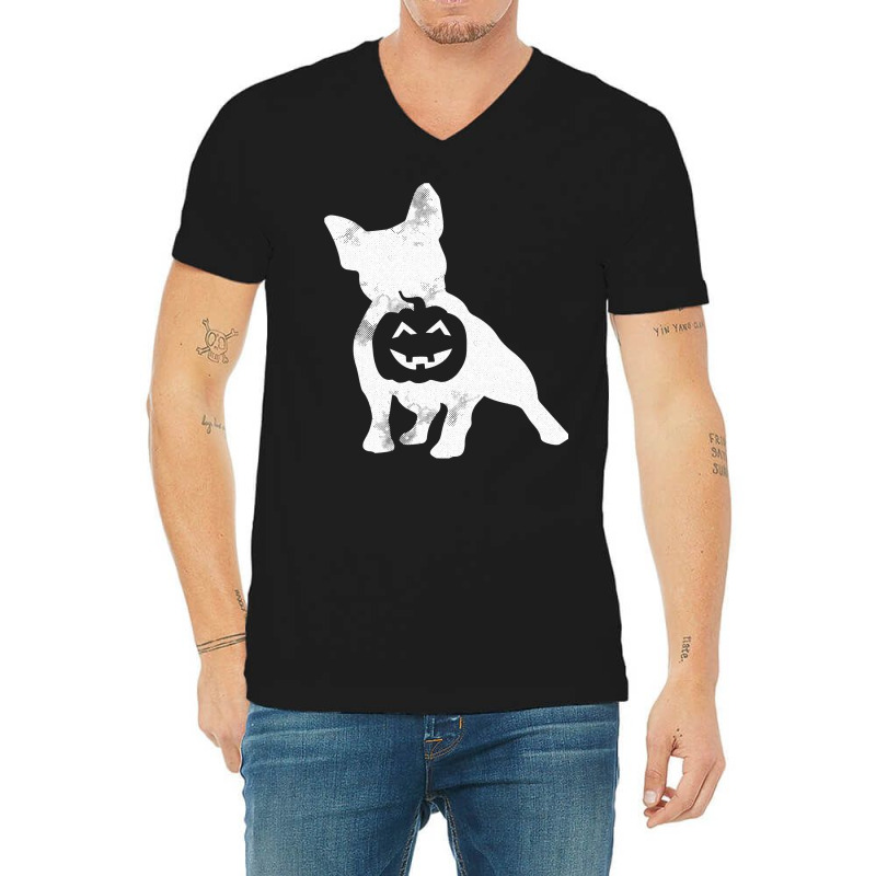 French Bulldog Lazy Halloween Costume Cute Frenchie Pumpkin V-neck Tee | Artistshot