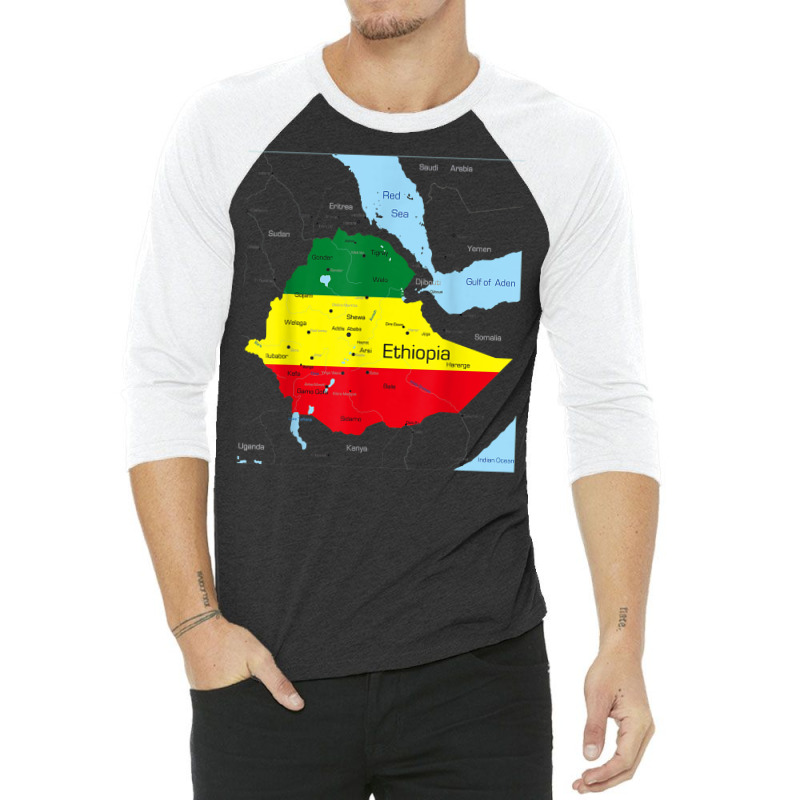 Ethiopia Map. Ethiopian Habesha Flag, Location And Pride T Shirt 3/4 Sleeve Shirt by cm-arts | Artistshot