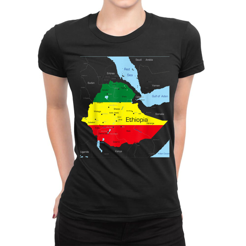 Ethiopia Map. Ethiopian Habesha Flag, Location And Pride T Shirt Ladies Fitted T-Shirt by cm-arts | Artistshot