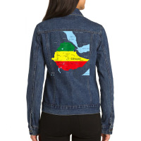 Ethiopia Map. Ethiopian Habesha Flag, Location And Pride T Shirt Ladies Denim Jacket | Artistshot