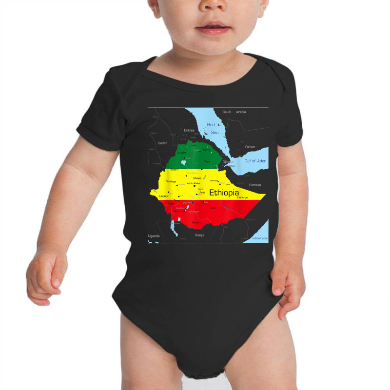 Ethiopia Map. Ethiopian Habesha Flag, Location And Pride T Shirt Baby Bodysuit by cm-arts | Artistshot