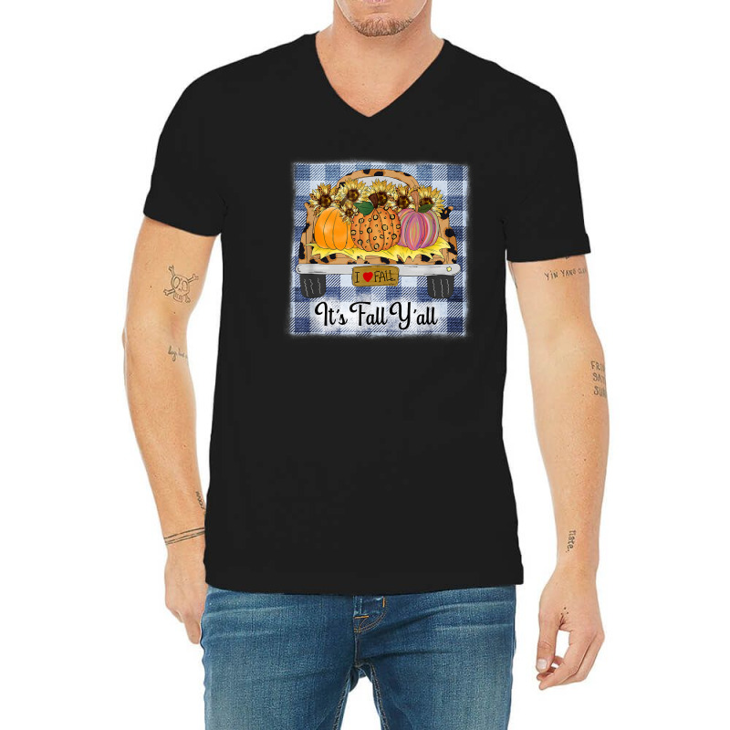 It's Fall Y'all Autumn Pumpkin Truck Leopard Thanksgiving V-neck Tee | Artistshot