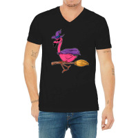 Halloween Flamingo Funny Witch Scary Party Broom V-neck Tee | Artistshot