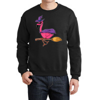 Halloween Flamingo Funny Witch Scary Party Broom Crewneck Sweatshirt | Artistshot