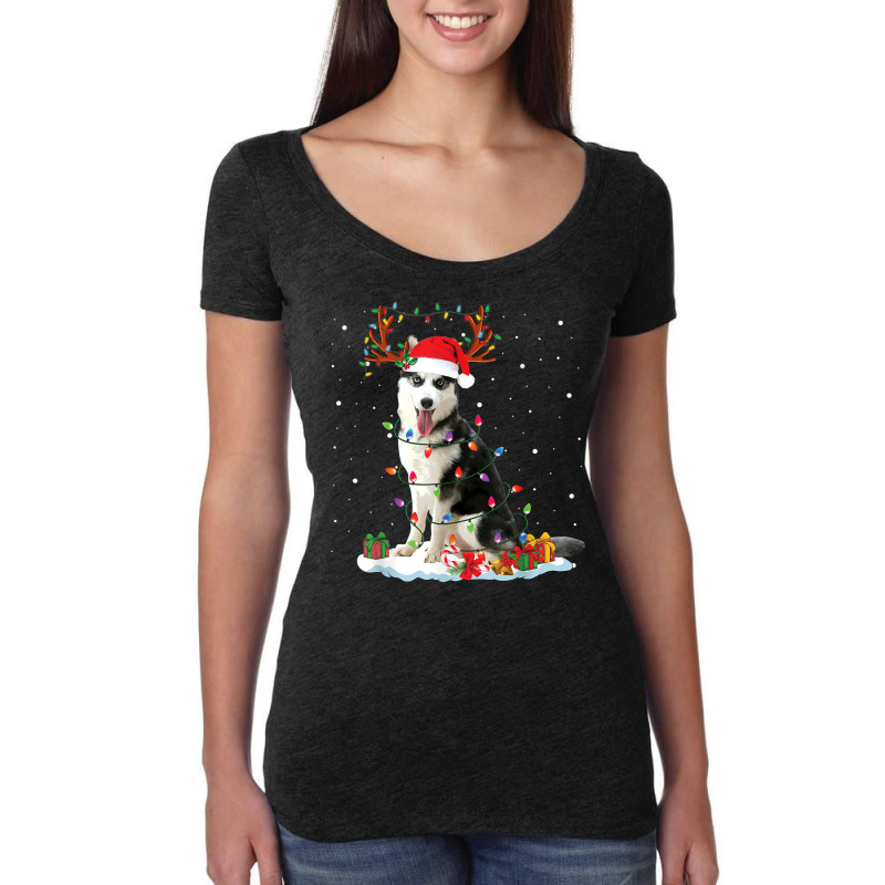 Siberian Husky Christmas Tree Lights Santa Xmas Pajama Women's Triblend Scoop T-shirt by Golden | Artistshot