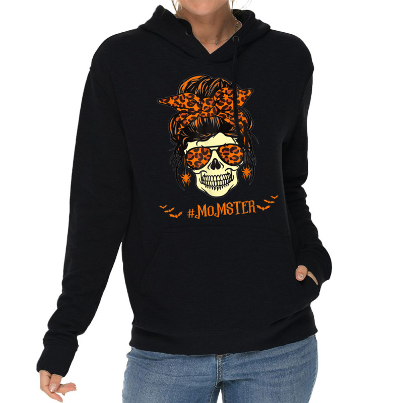 Momster Halloween Costume A Skull Mom Messy Hair Bun Monster Lightweight Hoodie | Artistshot