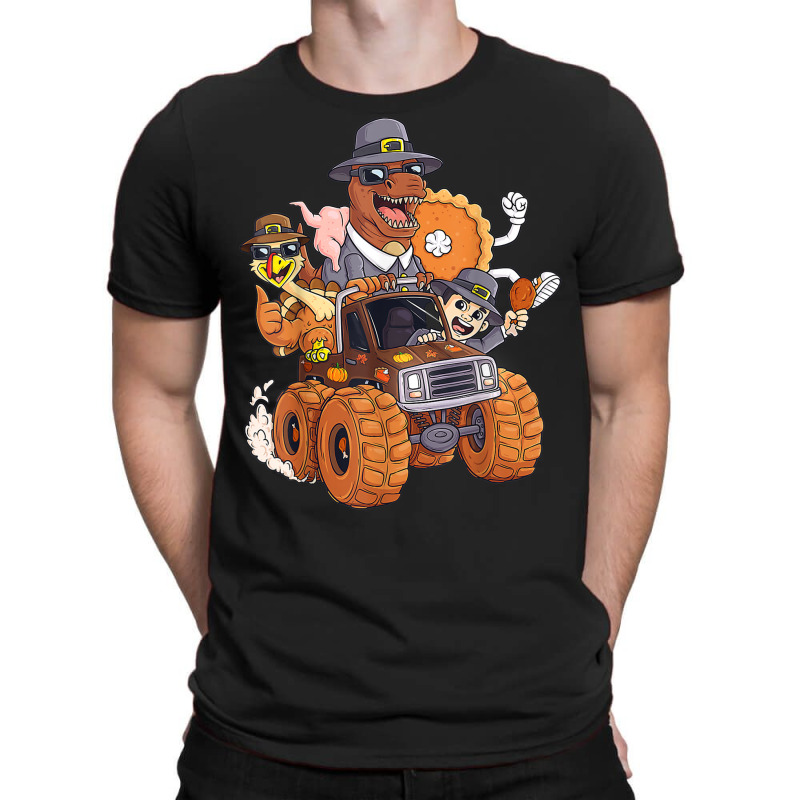 Thanksgiving Turkey Pie Pilgrim T Rex Riding Truck Boys Kids T-shirt | Artistshot